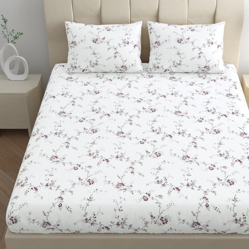 LINENWALAS 100% Cotton Percale Double Size Fitted Sheet Only, Printed