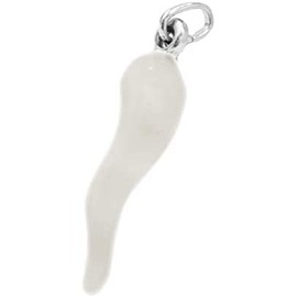 Gold Gala Lucky Horn Pendant 925 Sterling Silver Rhodium Neapolitan Horn Pendant for Necklace Bracelet, zilver, No Gemstone