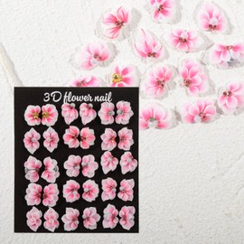 QIMYAR 30Pcs Pure Handmade Acrylic Flower Nail Charms Set, Mixed Design 3D Sculpted Floral Nails with Rhinestone Crystal Handmade 3D Summer Nail Flower Nail Art Accessories Manicure DIY Crafts