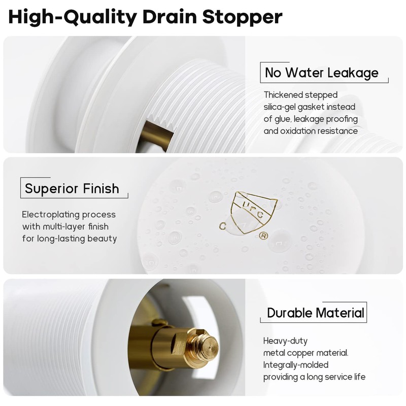 FerdY Pop-up Drain for Freestanding Bathtub, White Finish, cUPC Certification,