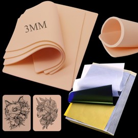 Pack of 25 Artificial Skin Tattoo Practice Skin 3 mm and Tattoo Stencil Paper, Rayyl 5 Pieces Tattoo Artificial Skin 3 mm Tattoo Skin and 20 Sheets Tattoo Stencil Paper for Tattoo Accessories