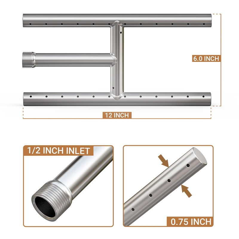 Onlyfire Stainless Steel Fireplace H-Burner for Natural Gas & Propane