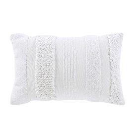 Brielle Home Lennon Textured Cotton Boudoir Decorative Throw Pillow, 12x18, White