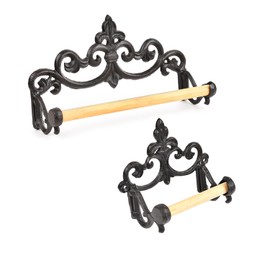 Sungmor 2 Pack Vintage Cast Iron Toilet Paper Holder, Decorative Fleur De Lis Toilet Paper Roll Holder, Wall Mounted Antique Brown Tissue Roll Holder, French Rustic Bathroom Kitchen Wall Decor