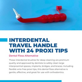 Tess Oral Health Interdental Travel Handle with 24 Proxi Tips - for Implants, Bridges and Orthodontics - Your Portable Dental Floss Alternative