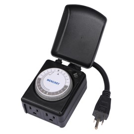 Wengart Heavy Duty Mechanical Timer,Two Grounded Outlets,AC125V 15Amp,1875W,24 Hour with 15 Minutes Intervals Outdoor Timer Outlet Waterproof,Work for Garden,Patio and Outdoor Equipment,ETL Listed