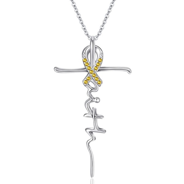 Faith Cross Necklace 925 Sterling Silver November Birthstone Pendant Necklace