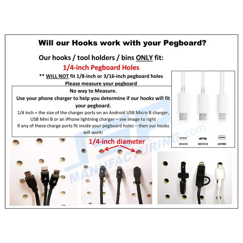 Plastic Black J and L Style Peg Board Hooks Combo