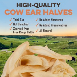 Premium Cow Ears For Dogs, Thick Cut & All-Natural Half Ears, 100% Grass Fed Beef, No Additives Or Hormones, Safe Rawhide Alternative, Great Dog Treat Alternative To Pig Ears, Bully Sticks, Dog Bones