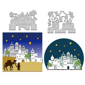 GLOBLELAND 2Pcs Town of Bethlehem Cutting Dies Metal Christ Holy Land Die Cuts Embossing Stencils Template for Paper Card Making Decoration DIY Scrapbooking Album Craft Decor