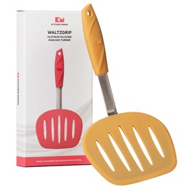 Kitchen Mama WALTZGRIP Platinum Silicone Pancake Spatula Turner : Heat-Resistant, Wide Slotted Tapered Head Stainless Steel Core. Durable, Dishwasher-Safe, Flipping Cooking Needs, Wok Use (Yellow)