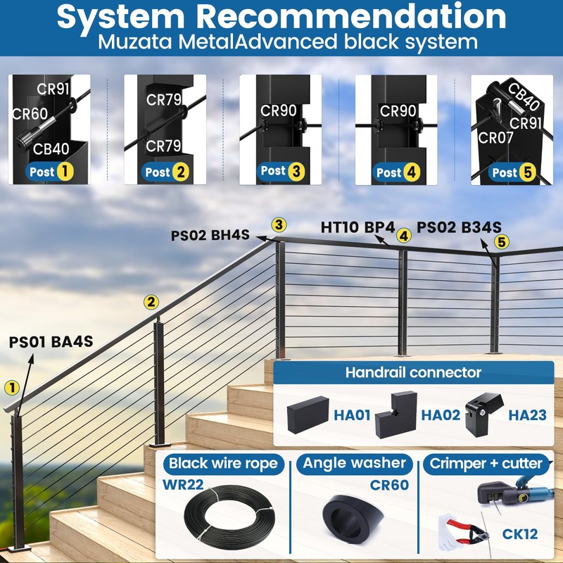 Muzata 20 Pack 3/8" ID Black Cable Railing Angle Washer