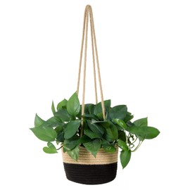 RUIZHIXUAN Hanging Planter Basket Jute Rope Woven Plant Hangers Indoor Hanging Plant Holder Up to 7" Pot Macrame Modern Storage Organizer Home Decor (Jute-Black)
