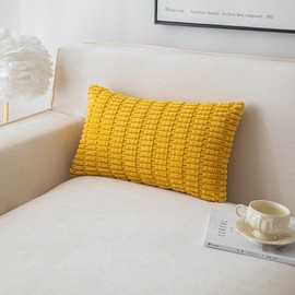 SHITURRE Decorative Throw Pillow Covers for Couch Bed Sofa Livingroom, Mustard Yellow Lumbar Cushion Covers Corduroy Striped Pillowcases for Boho Home Decor(12"x20", 2 Packs)