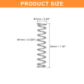 QUARKZMAN Pack of 5 Compression Springs, 1 x 7 x 30 mm Compression Springs, Spring Springs, Coil Springs, Steel Springs, 304 Stainless Steel, Silver