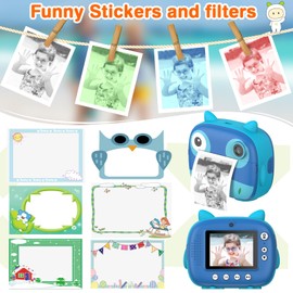 Domary Linda cámara instantánea para niños de 2.5K Cámara Digital para niños de 12MP Cámara de impresión instantánea para niños n Pantalla IPS de 2.4 Pulgadas Zoom Digital de 10X Lindos filtros Graba
