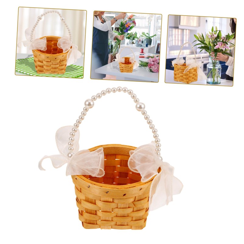 Levemolo Handwoven Flower Basket with Handle Small Woven Gift Basket