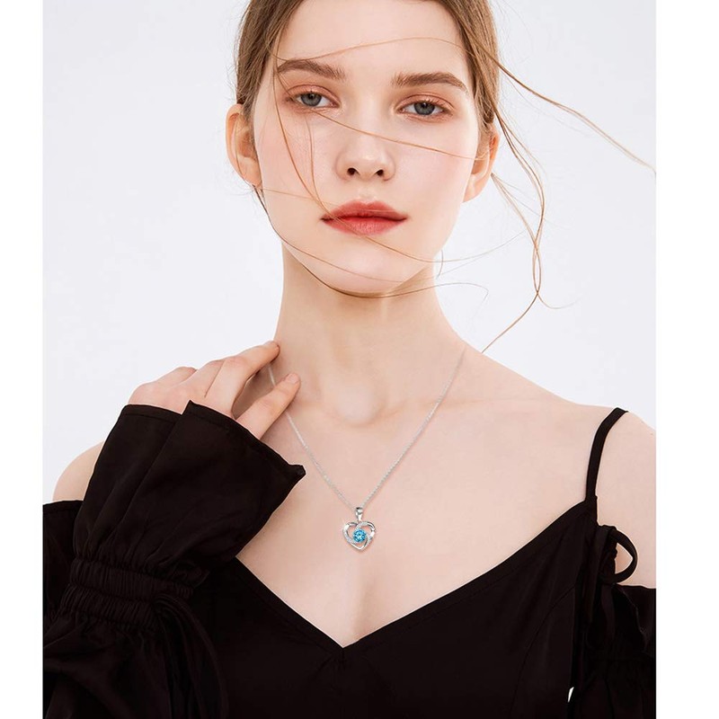 CPSLOVE Heart Diamond Necklace Pendant, 925 Sterling Silver Women's Necklace,