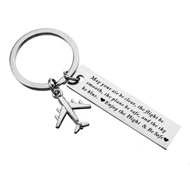 Hibetek Flight Attendant Gift Pilot Gift Fly Safe Keychain Traveling Gifts May Your Air Be Clear The Flight Be Smooth The Plane Be Safe Airplane Jewelry Birthday Gift for Travellers (Be Safe)