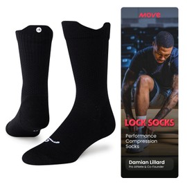 Move Compression Lock Socks - Basketball Sports Crew socks with Shock Absorption, Anti-Blister, Moisture Wicking-25-35mmHG (US, Large, Black)
