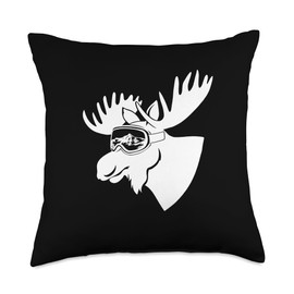 Moose with Ski Goggles Skiing Snowboarding Winter vacation Throw Pillow