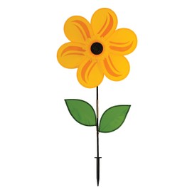 In the Breeze 2777 — 19-inch Yellow Sunflower Wind Spinner with Leaves — Colorful Flower for Yard and Garden