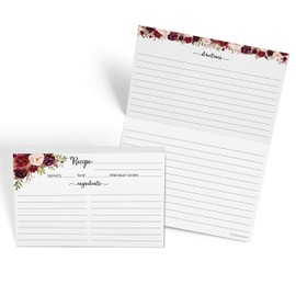 321Done Folding Recipe Cards Floral (Set of 50) X-Large - Made in USA - Folds to 4x6 from 8x6 - Red Roses on White – From the Kitchen Retro Vintage Luxury Thick Cardstock Jumbo Folded Double-Sided