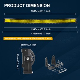 SKYWORLD Yellow 52 inch Curved Led Light Bar 675W Spot Flood Combo Off-Road Lights Bar Fog Lamp IP67 Waterproof Work Lights Bars for Trucks UTV ATV Boat Trailer Driving Lamp 4000K 1PCS