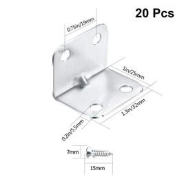 TOP-VIGOR 20Pcs Corner L Brackets for Wood, 25mm x 25mm x 32mm Stainless Steel Heavy Duty 90 Degree Right Angle Shelf Brackets Supports Corner Brace with Screws, Joining Fixing Repair Connector