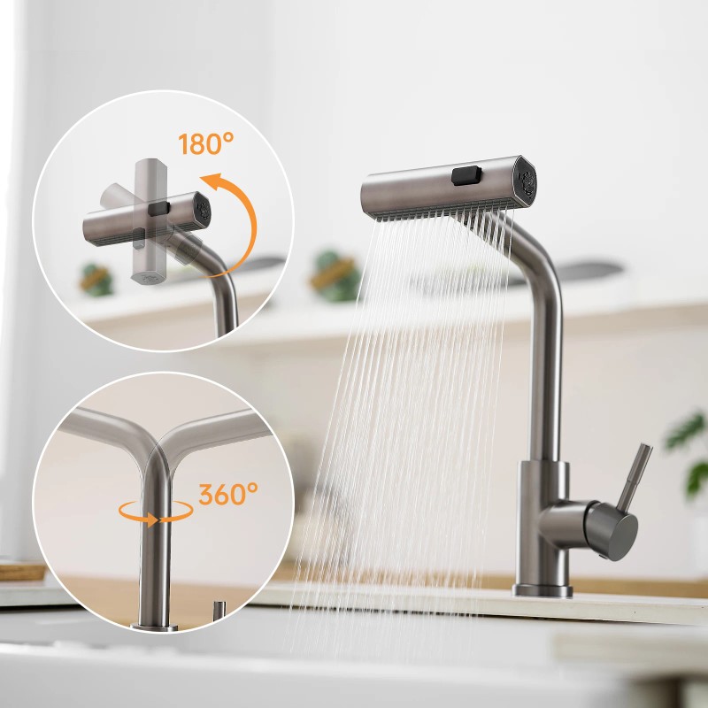 Modern Single Handle Pull Out Stainless Steel Kitchen Sink Faucet