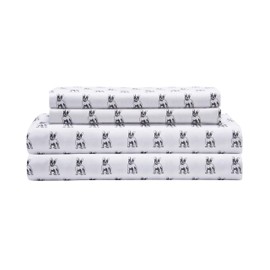 Elite Home Microfiber 90 GSM Whimsical Printed Sheet Set, Twin, White Bulldogs