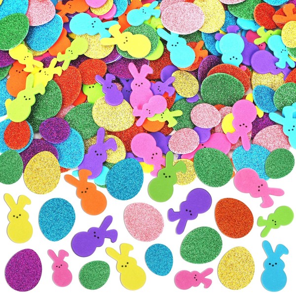 JULBEAR Easter Foam Stickers, 200 Colored Shake Eggs Rabbit EVA