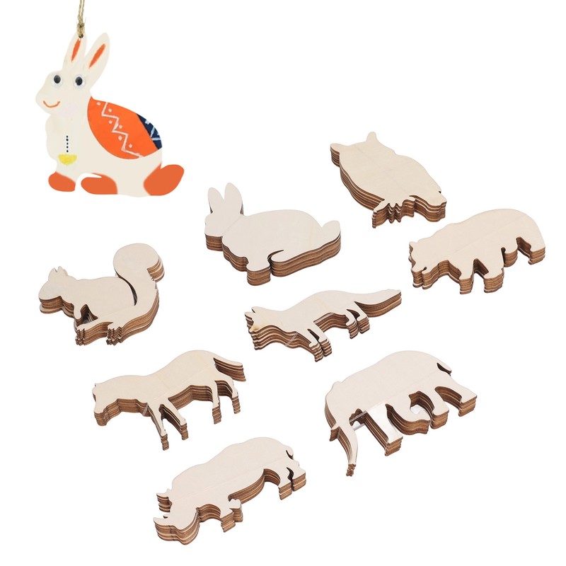 48PCS Animal Wooden Slice DIY Wood Ornaments Blank Decoration Shaped