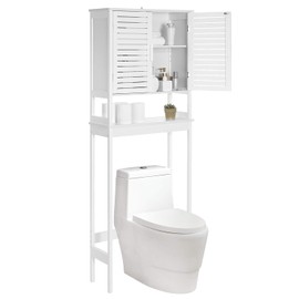 SONGMICS Armario sobre el Inodoro, con Estante Interior Ajustable y Barra Estabilizadora Inferior, Blanco MBTS010W01