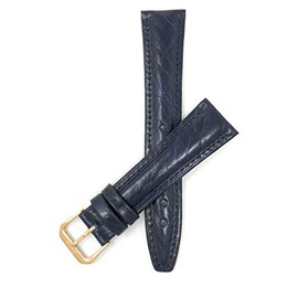 Bandini 14mm Womens Italian Leather Watch Band Strap - Blue - Classic - Semi-Glossy - Gold Buckle