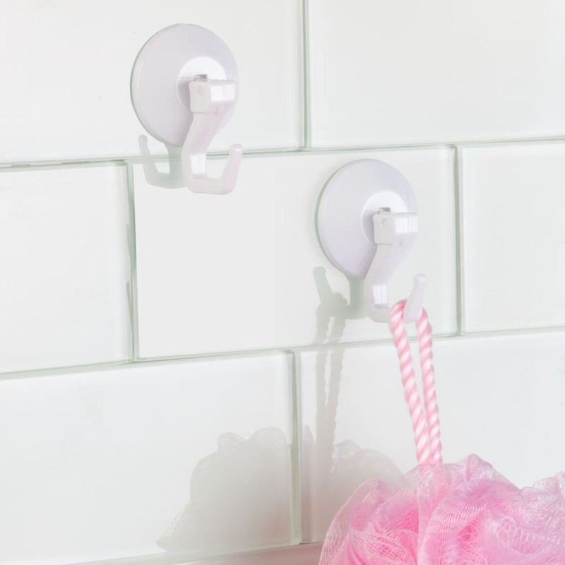iDesign Power Lock Bathroom Shower Plastic Suction Cup Hooks for