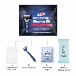 Compact Shaving Kit – Travel Shaving Essentials for Men & Women | Includes Disposable Razor, Shaving Cream, Washcloth & Aftershave Wipe | Hygiene Kit for Travel, Work & Emergencies (Black)