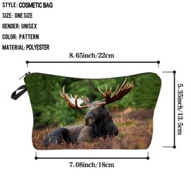 Livel lhood Elk Makeup Bag Cute Small Moose Makeup Organizer Zipper Pouch Lovely Elk Deer Cosmetic Bag for Women