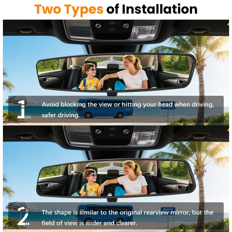 HmmtyRack Rear View Mirror, 14 Inch Chrome Anti-glare Panoramic Rear