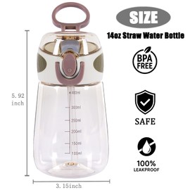 YOBOKO 400 ml Water Bottle with Straw, BPA-Free, Lightweight, 14 oz Water Bottle for Toddlers, with Handle, Wide Mouth, Leak-Proof, Cute Straw Bottle for Boys, Girls, Adults (Green)