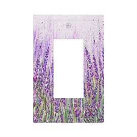 Purple Lavender Flower Abstract Single Rocker Wall Plate Cover 1 Gang Light Switch Covers Decorative Faceplate for Bathroom Bedroom Kitchen Room Decor Wallplate 5 x 3 in