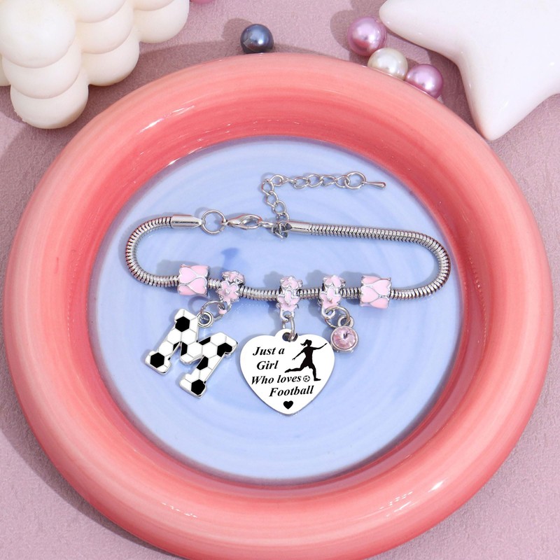 LUXYSODE Football Initial A-Z Bracelet - Gift for Girls Who