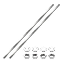 sourcing map 2pcs Fully Threaded Rod, M14 x 300mm 201 Stainless Steel Right Hand Threads Rods with Nuts and Flat Washer Fully Studding Rod Bar for Clamps, Hangers and U-Bolts