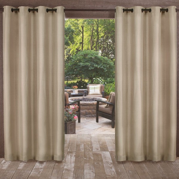 Exclusive Home Biscayne Indoor/Outdoor Two Tone Textured Grommet Top Curtain Panel, 54"x84", Sand, Set of 2