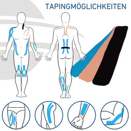 axion Kinesiotapes PRECUT Mix Set | 60 Pre-Cut Sports Tape Strips 25 x 5 cm - Multicoloured on 3 Rolls | Waterproof • Skin Friendly • Elastic | Kinesiology Tapes Ideal for Sports