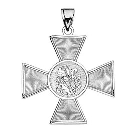 Religious Jewelry Fine Sterling Silver Saint George Russian Maltese Cross Pendant