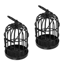 Granmagazz 2pcs Doll House Birdcage,Birdcage Garden Ornaments,Mini Bird Cage,Tiny Bird Cage,Fairy Garden Bird Cage(Black)