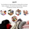Womens Winter Double Pom Pom Beanie Hats Detachable Fur Ball