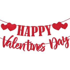 NAUZE Valentines Day Decorations Happy Valentines Day Glitter Bunting Red Heart Hanging String Streamer Banner for Wedding Anniversary Engagement Party Accessories
