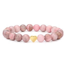 GolbalJew Healing Bracelet For Women Anxiety Beaded Bracelets With Heart Charm Crystal Bracelet Pink Zebra Stone Beads Bracelets Jewelry Gifts For Women